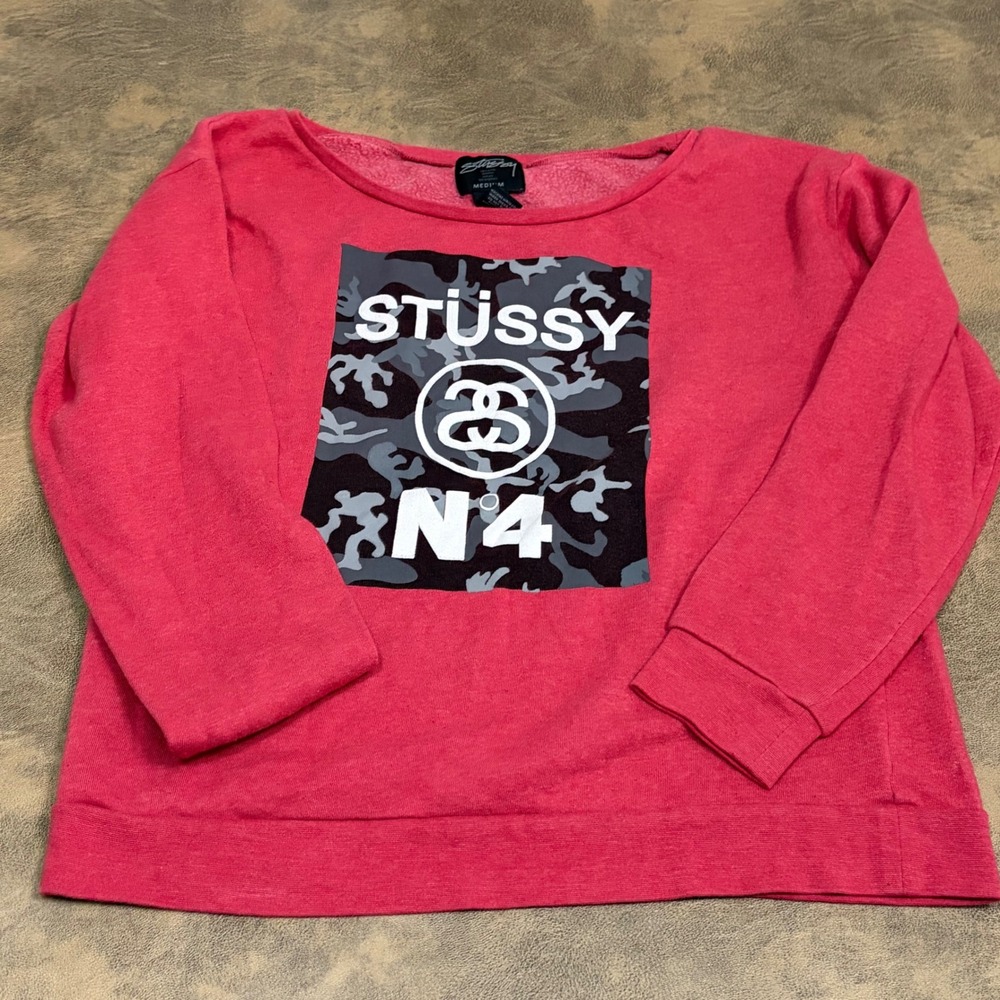 Stussy Sweatshirt Womens Medium Pink Camo Box Logo N4 Graphic Streetwear